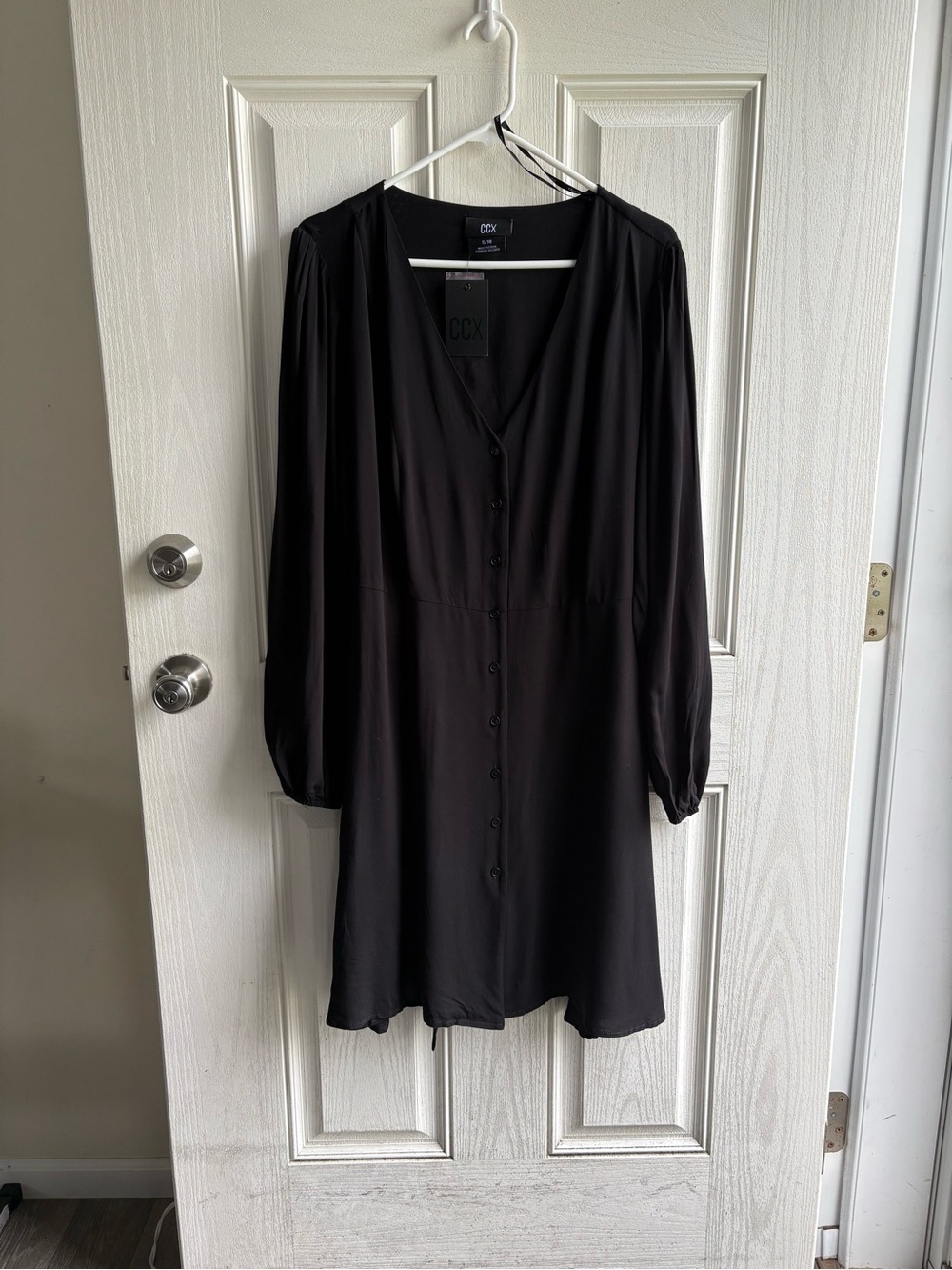 CCX City Chic Black Button Front Tie Back Long Sleeve Dress S/16